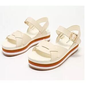 New Kelsi Dagger Breezenil Leather Platform Buckle Sandals Salt‎ Ivory Size 7M